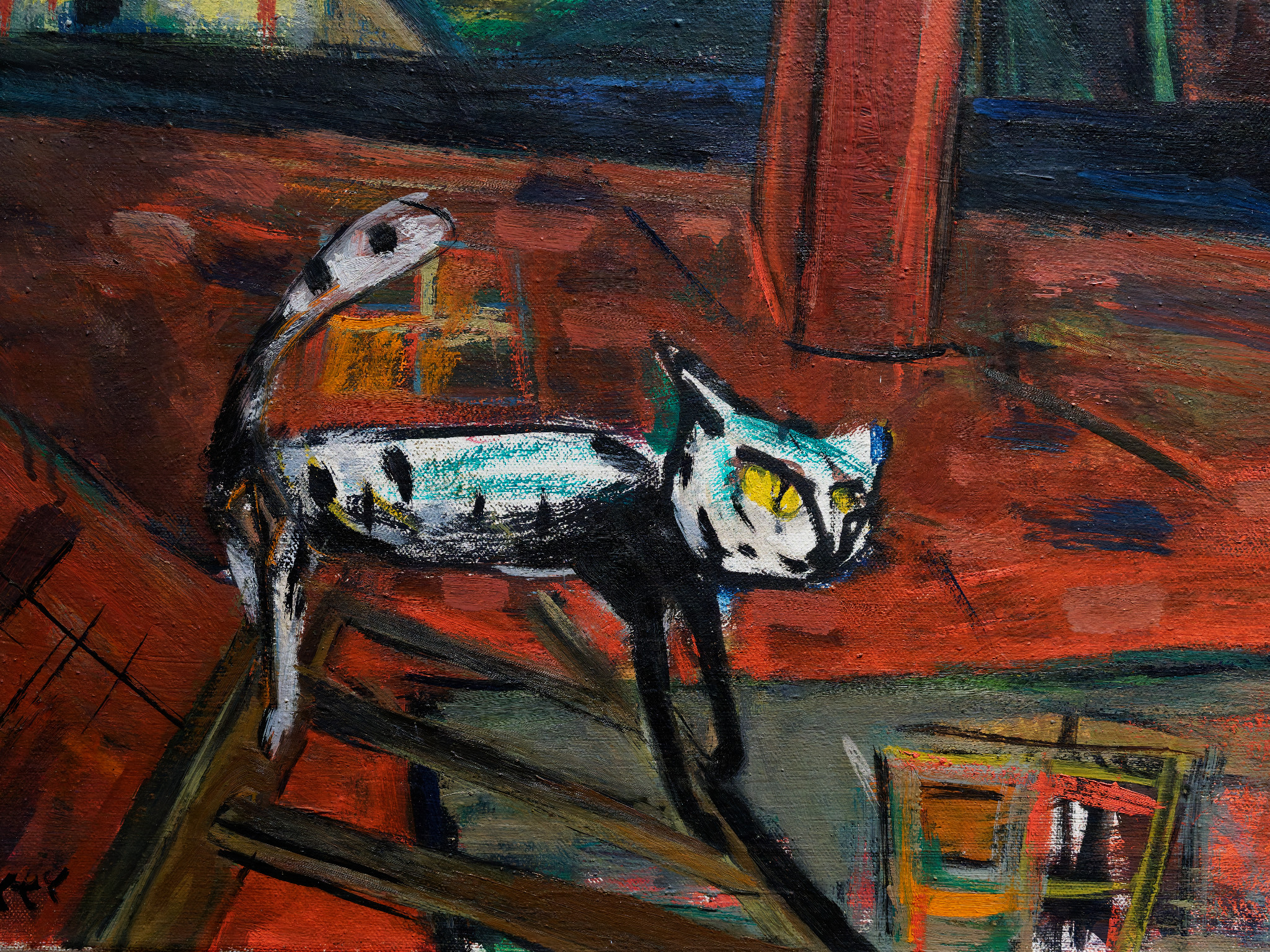 Stadtlandschaft mit rotem Stuhl